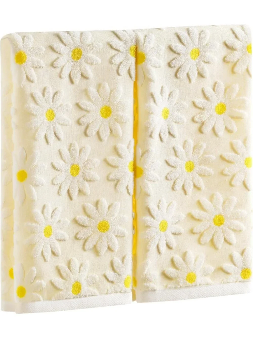Floral Yellow Hand Towels Set | 2 Pack Cotton Daisy Bath & Kitchen Towels 13.7''